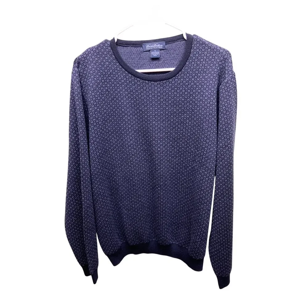 Brooks Brothers Blue Print Extra Fine Italian Merino Wool Crew neck Sweater M